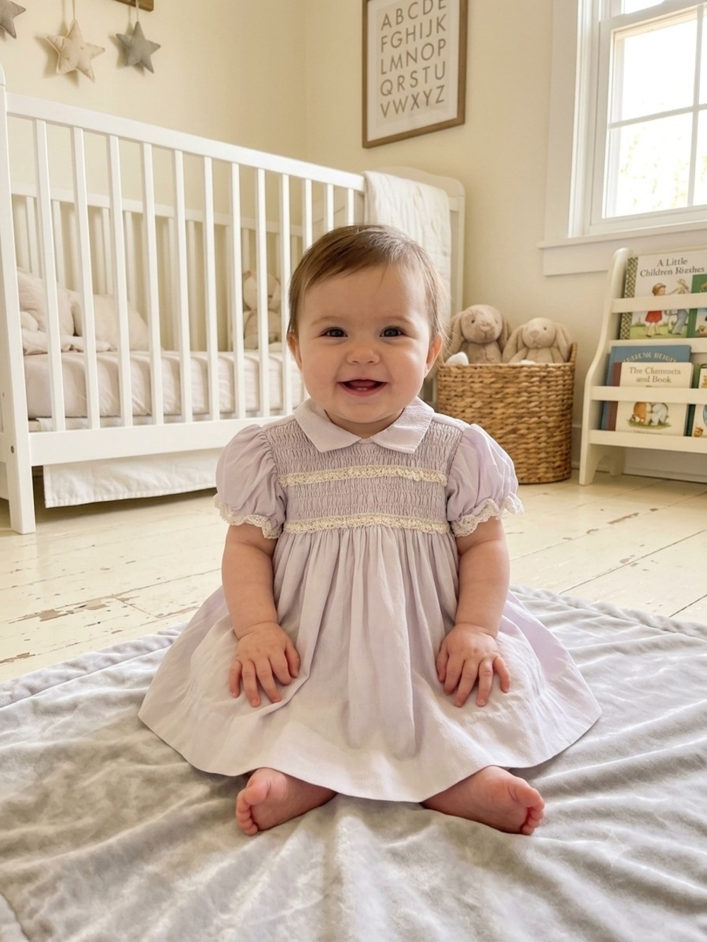 Penney's Toddler Time Lavender Smocked Lace Puff Sleeve Dress Button Collar